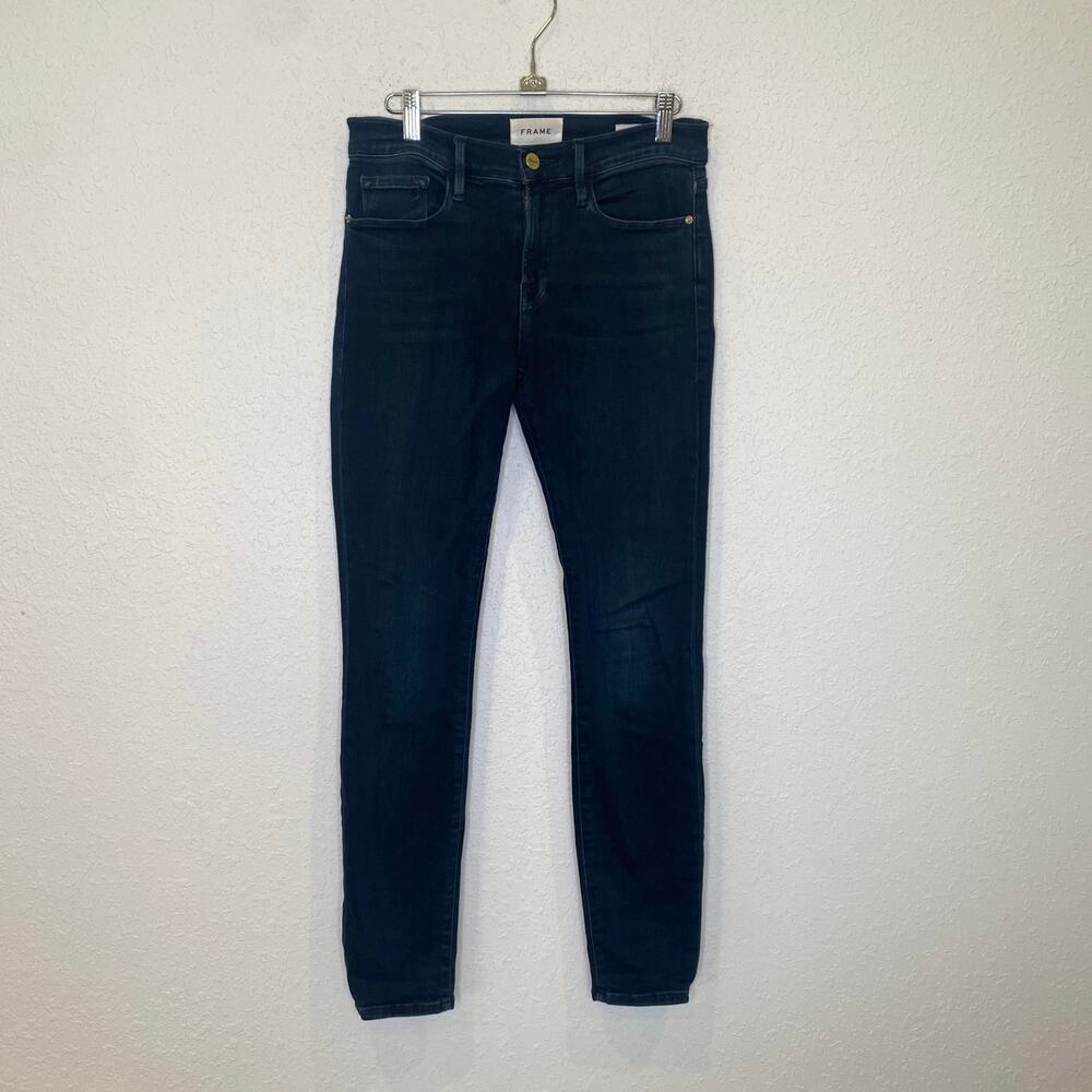 FRAME Le Skinny de Jeanne Faded Black/ Dark Blue Skinny Denim Jeans EUC Sz 27